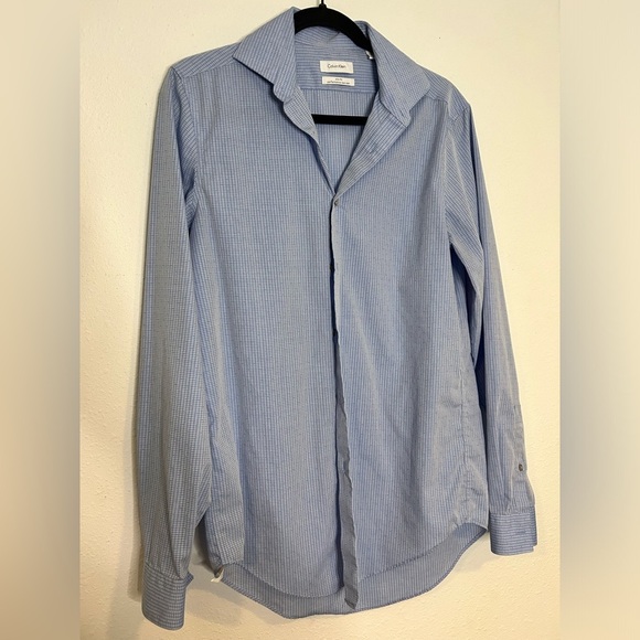 Calvin Klein Blue Slim Fit Button Down Shirt Size 15 34/35 - Picture 1 of 6